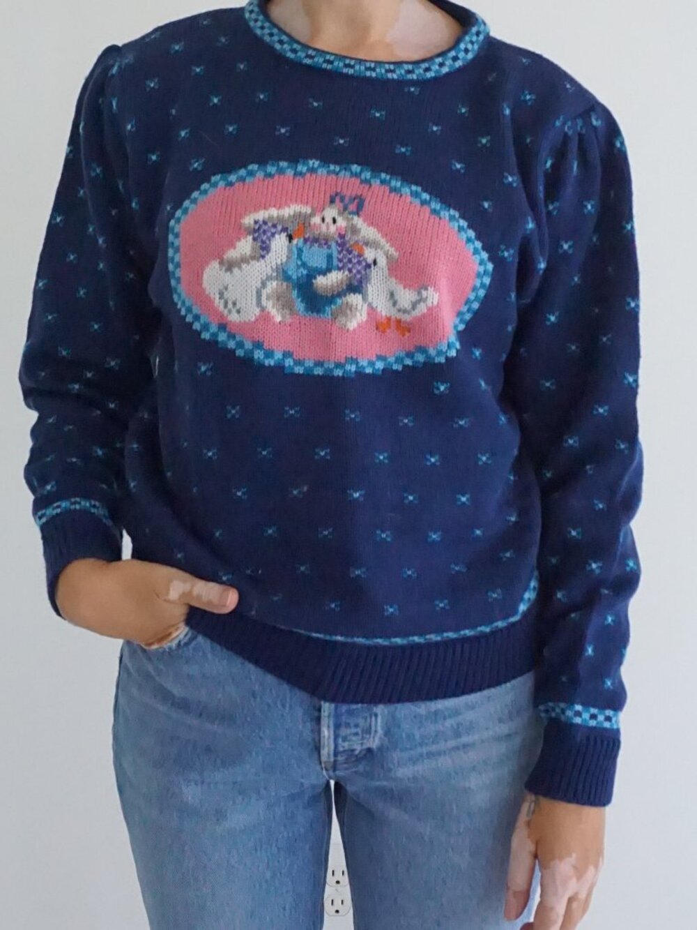 Vintage Northern Isles Navy Goose Duck Tea Party Novelty Knit Sweater L